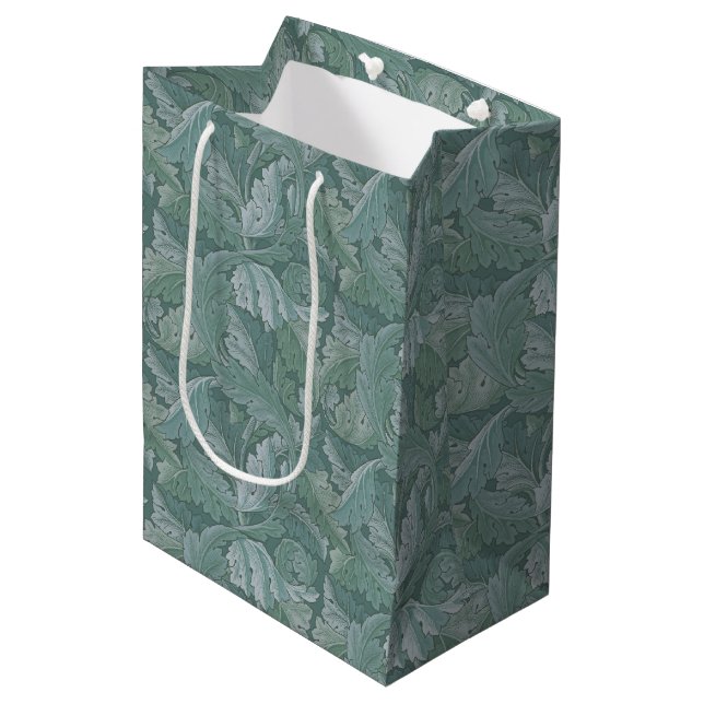 William Morris Acanthus Leaf Teal Blue Pattern Medium Gift Bag (Front Angled)