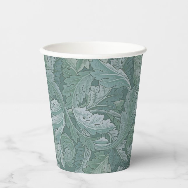 William Morris Acanthus Leaf Teal Blue Pattern Paper Cups (Front)