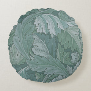 William Morris Acanthus Leaf Teal Blue Pattern Round Pillow