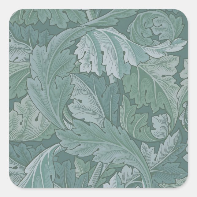 William Morris Acanthus Leaf Teal Blue Pattern Square Sticker (Front)
