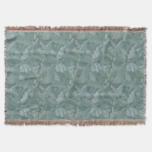 William Morris Acanthus Leaf Teal Blue Pattern Throw Blanket