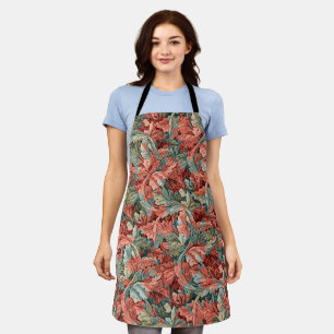William Morris Acanthus Rust Red Sage Green Apron