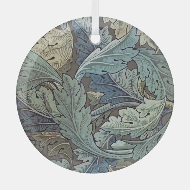 William Morris Acanthus Sage Flower Floral Botanic Glass Ornament (Front)