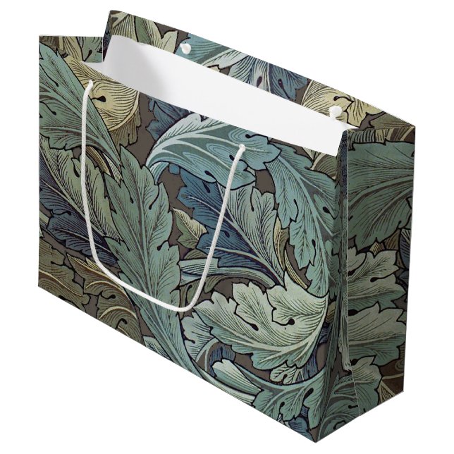 William Morris Acanthus Sage Flower Floral Botanic Large Gift Bag (Front Angled)