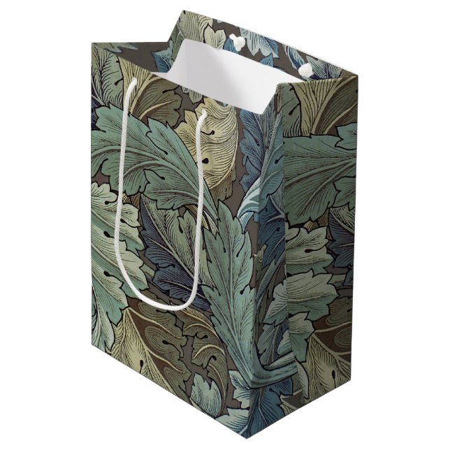 William Morris Acanthus Sage Flower Floral Botanic Medium Gift Bag (Front Angled)