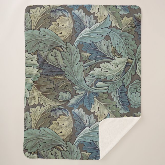 William Morris Acanthus Sage Flower Floral Botanic Sherpa Blanket (Front)
