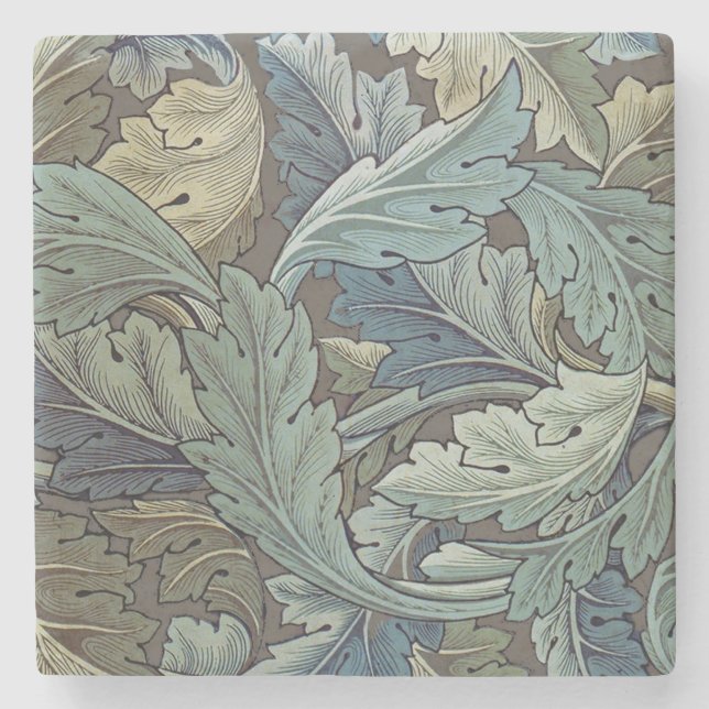William Morris Acanthus Sage Flower Floral Botanic Stone Coaster (Front)