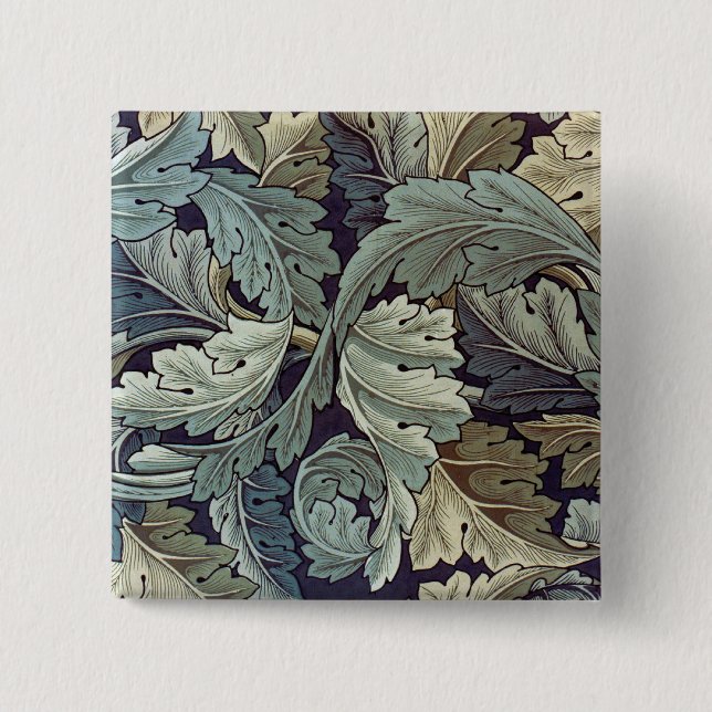 William Morris Acanthus Wallpaper Leaves 2 Inch Square Button (Front)