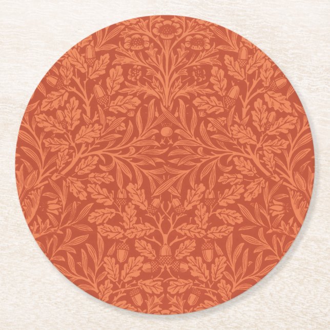 William Morris Acorn Wallpaper Nature Design Round Paper Coaster (Front)