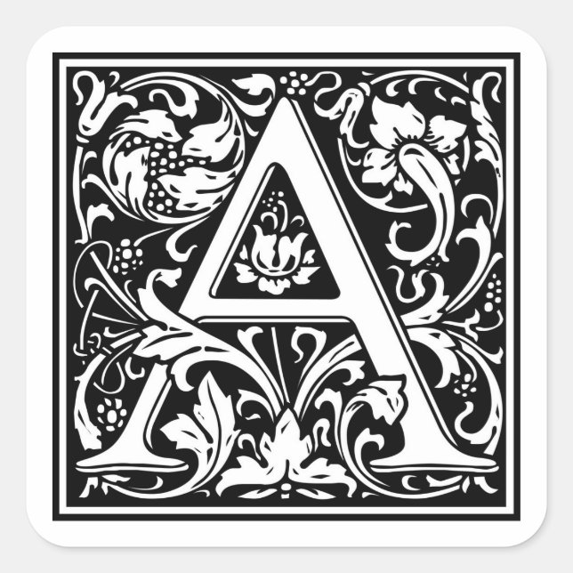 William Morris Alphabet “A” Square Sticker (Front)