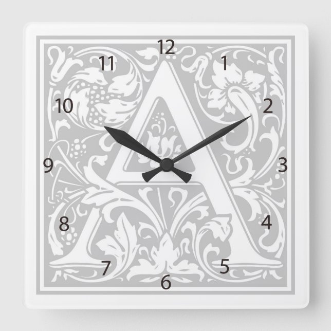 William Morris Alphabet “A” Square Wall Clock (Front)