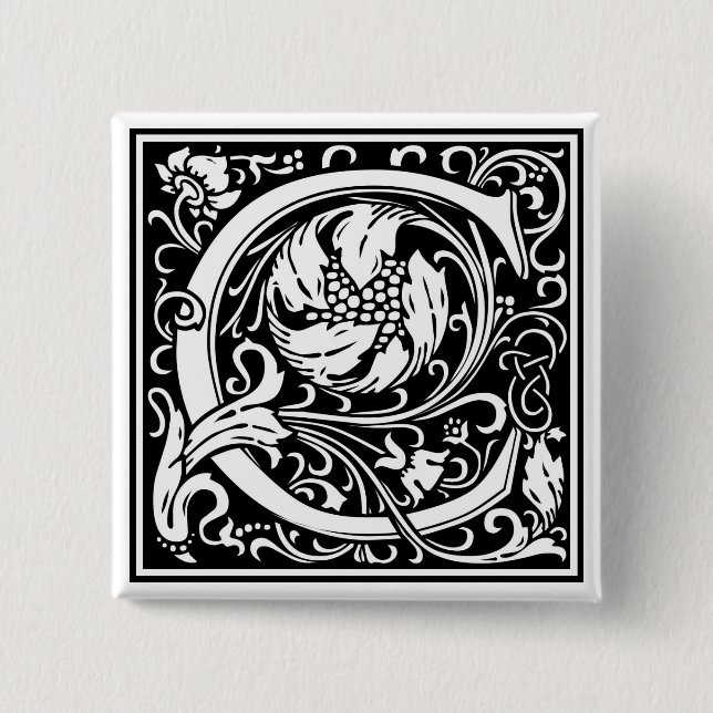 William Morris Alphabet “C” 2 Inch Square Button (Front)