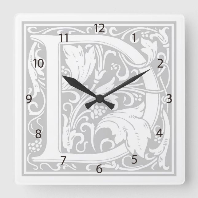 William Morris Alphabet “D” Square Wall Clock (Front)