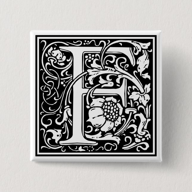 William Morris Alphabet “F” 2 Inch Square Button (Front)