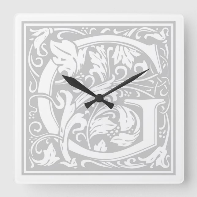 William Morris Alphabet “G” Square Wall Clock (Front)