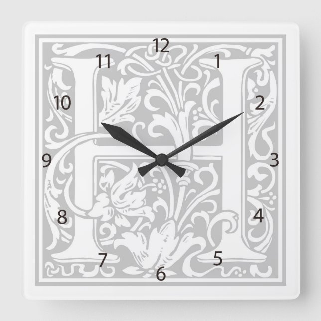 William Morris Alphabet “H” Square Wall Clock (Front)