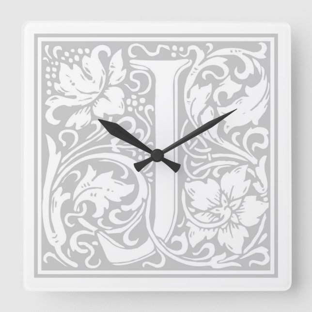 William Morris Alphabet “J” Square Wall Clock (Front)