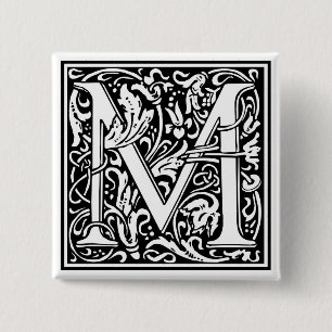 William Morris Alphabet “M” 2 Inch Square Button
