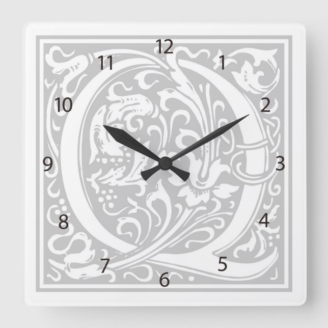 William Morris Alphabet “Q” Square Wall Clock (Front)