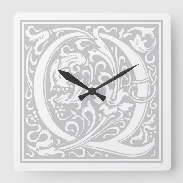 William Morris Alphabet “Q” Square Wall Clock (Front)