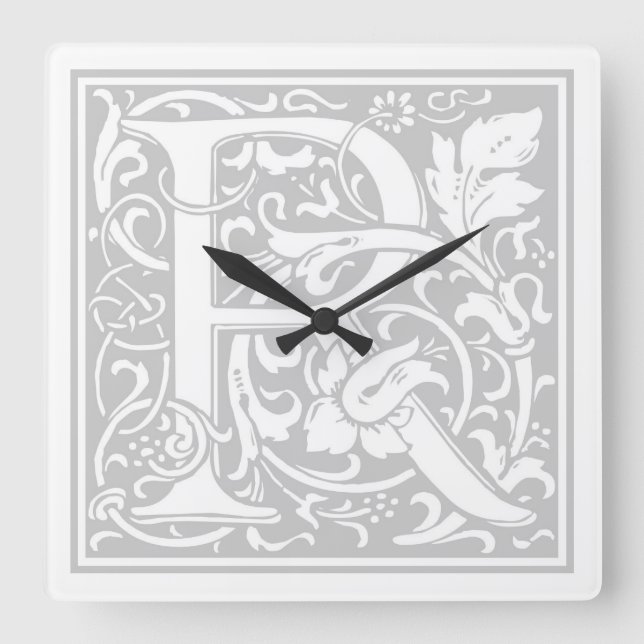 William Morris Alphabet “R” Square Wall Clock (Front)