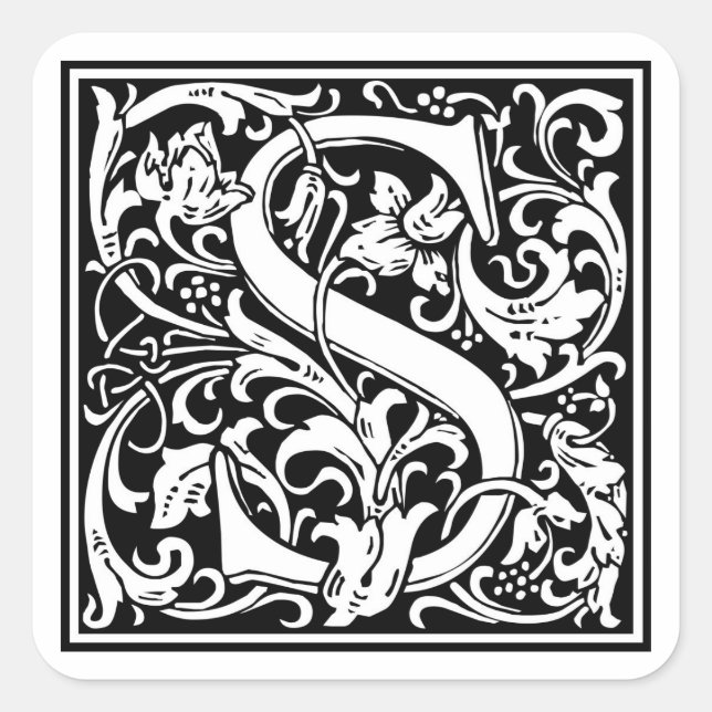 William Morris Alphabet “S” Square Sticker (Front)