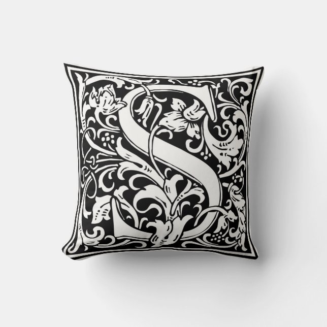 William Morris Alphabet “S” Throw Pillow (Front)