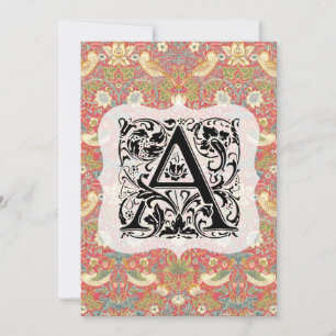 William Morris Alphabet Strawberry Thief Crimson  Thank You Card