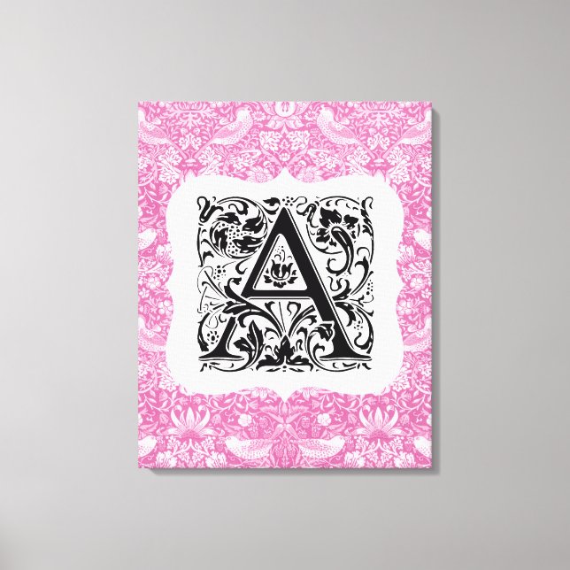 William Morris Alphabet Strawberry Thief Pink Canvas Print (Front)