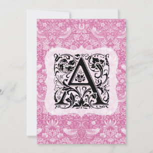 William Morris Alphabet Strawberry Thief Pink Thank You Card