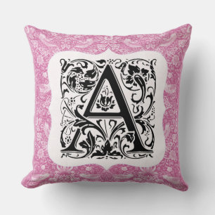 William Morris Alphabet Strawberry Thief Pink Throw Pillow
