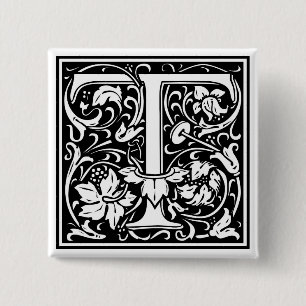 William Morris Alphabet “T” 2 Inch Square Button