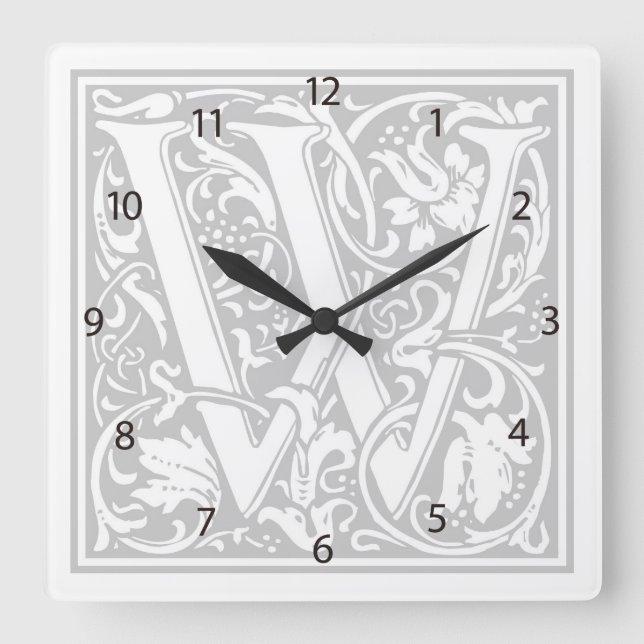 William Morris Alphabet “W” Square Wall Clock (Front)