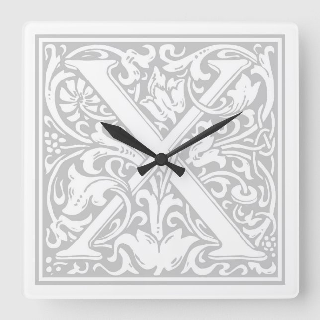 William Morris Alphabet “X” Square Wall Clock (Front)