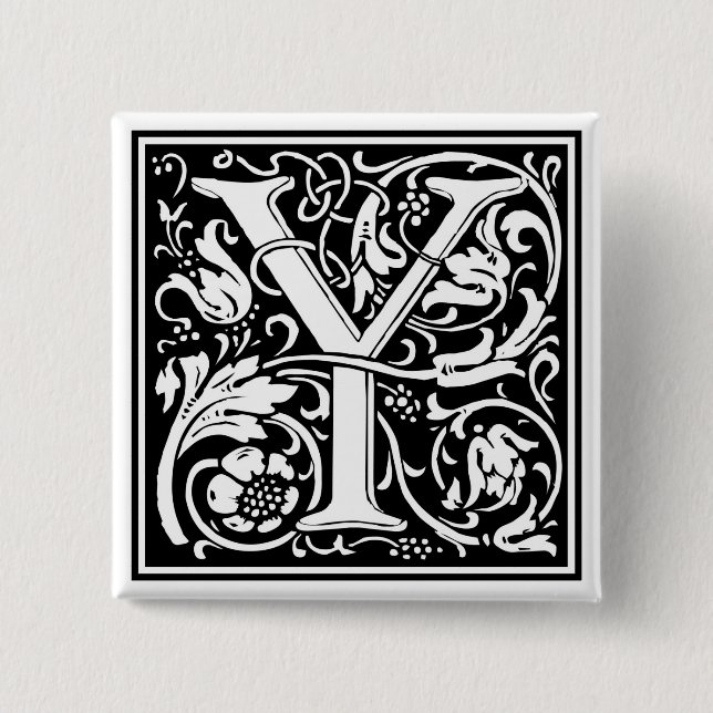 William Morris Alphabet “Y” 2 Inch Square Button (Front)