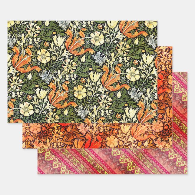 William Morris and Agra in red Wrapping Paper Sheet (Set)