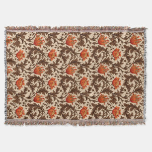 William Morris Anemone, Beige, Brown and Rust Throw Blanket
