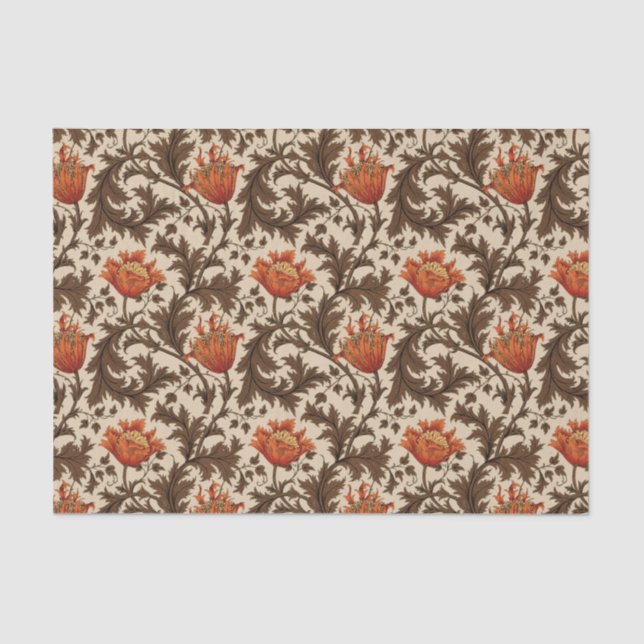 William Morris Anemone, Beige, Brown and Rust Tissue Paper (Front)