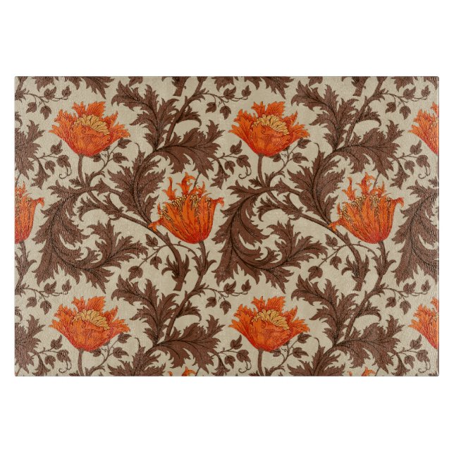 William Morris Anemone, Beige, Brown & Rust Orange Cutting Board (Front)