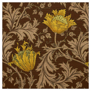 William Morris Anemone, Brown and Mustard Gold Fabric