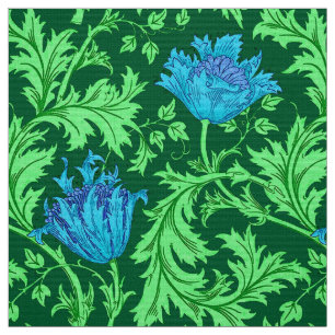 William Morris Anemone, Emerald Green and Blue Fabric