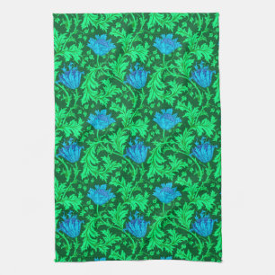 William Morris Anemone, Emerald Green and Blue  Kitchen Towel