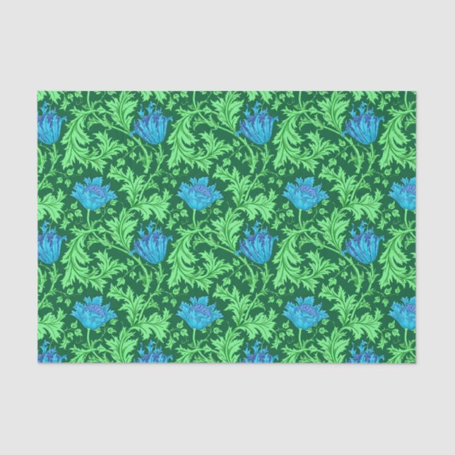 William Morris Anemone, Emerald Green and Blue Tissue Paper (Front)