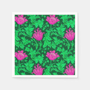 William Morris Anemone, Emerald Green and Fuchsia Napkin