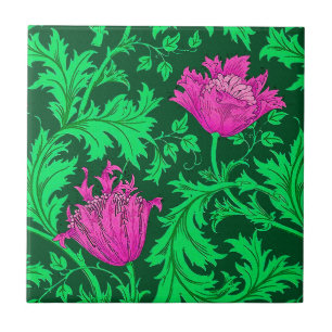 William Morris Anemone, Emerald Green and Fuchsia Tile