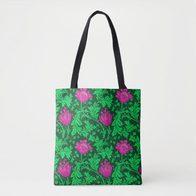 William Morris Anemone, Emerald Green and Fuchsia Tote Bag (Front)