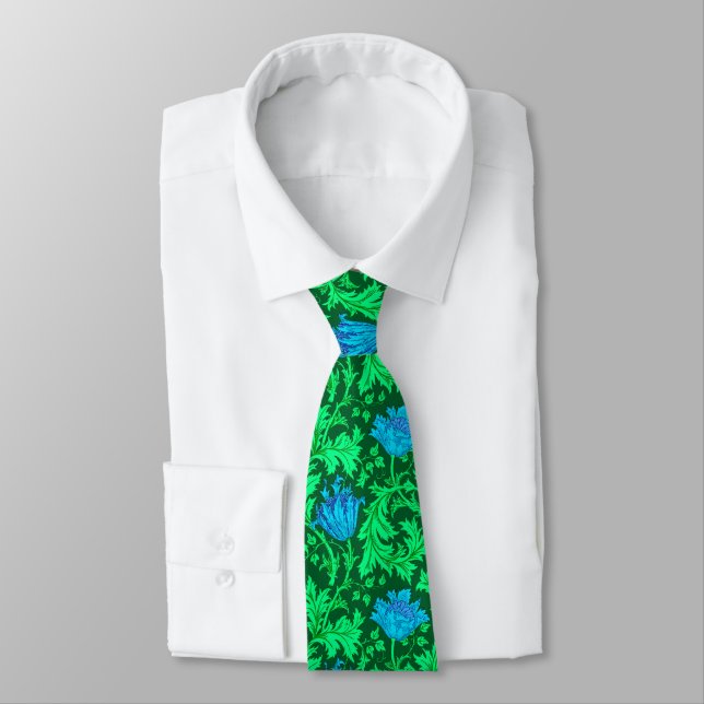 William Morris Anemone, Emerald Green & Turquoise Tie (Tied)