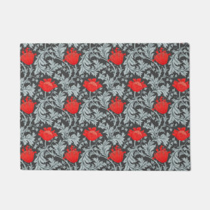 William Morris Anemone, Grey / Grey and Red Doormat