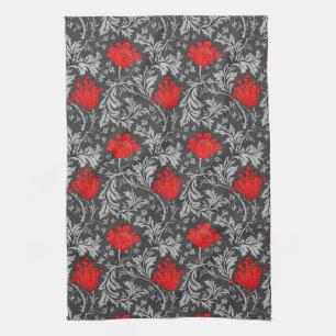 William Morris Anemone, Grey / Grey and Red   Kitchen Towel
