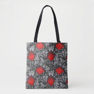 William Morris Anemone, Grey / Grey and Red Tote Bag